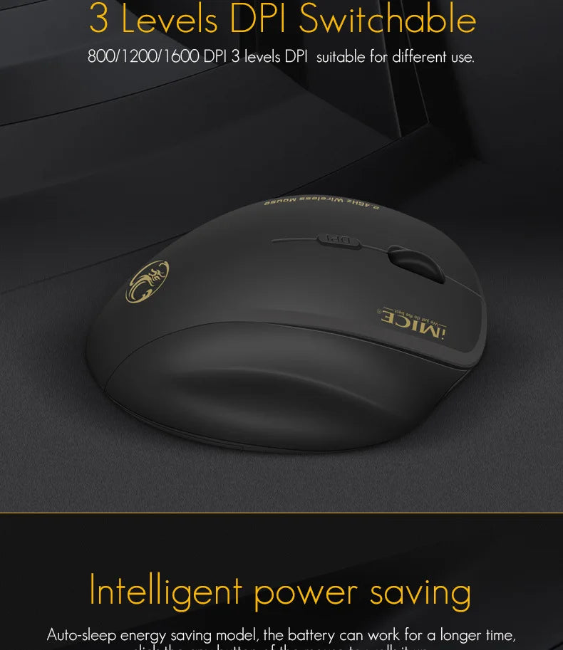 Wireless Mouse 2.4G 1600DPI Portable Gaming and Office Mouse Ergonomic Smart Power Saving for Macbook PC Gamer Laptop Win7/8/10