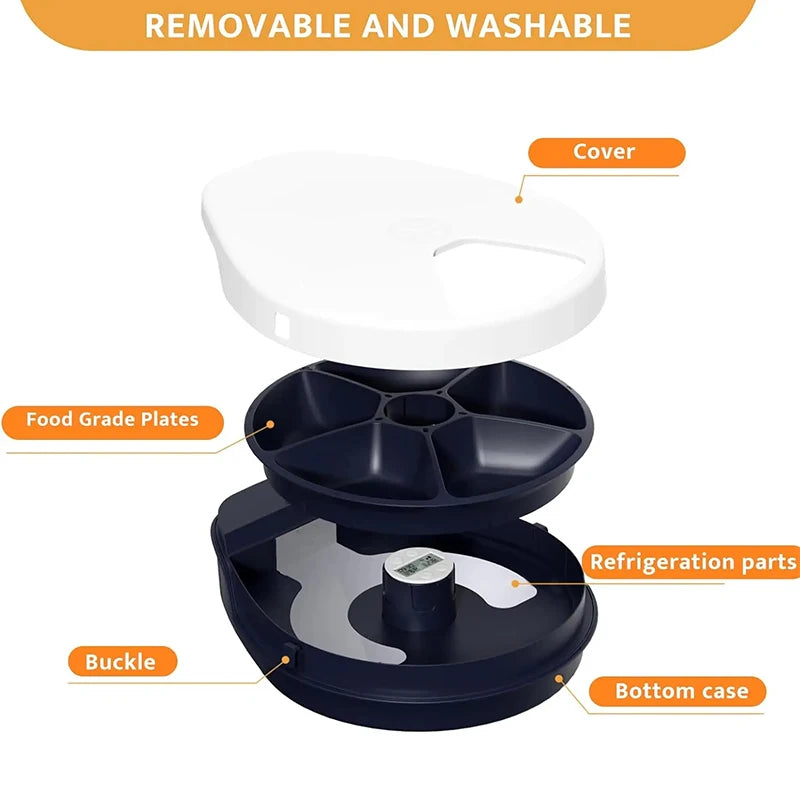 Automatic Pet Feeder with Cooling, Wet Food Dispenser, 5 Meal Timer, Semiconductor Refrigeration, Keeps Food Fresh for 12H