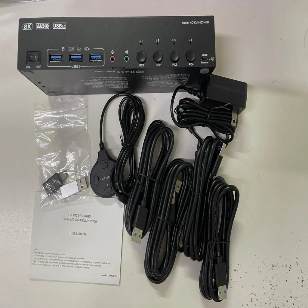 KVM Switch 3 Monitors 4 Computers 4K@60Hz 4K144Hz 8K260Hz,USB 3.0 HDMI Displayport KVM Switch Triple Monitor for Keyboard Mouse