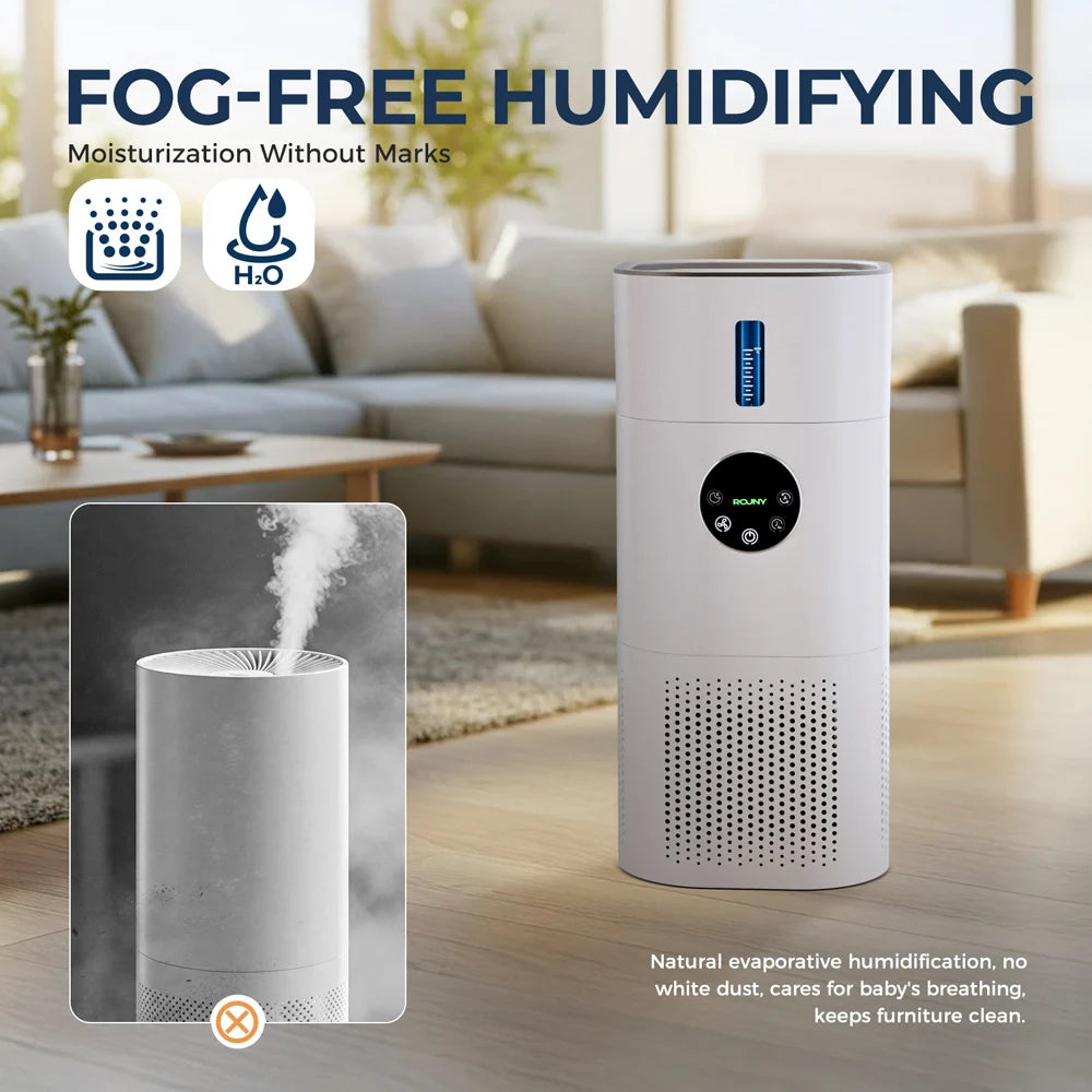 2-in-1 Air Purifier with Humidifier Combo for Home Allergies and Pets Hair, Smokers in Bedroom, H13 True HEPA Filter
