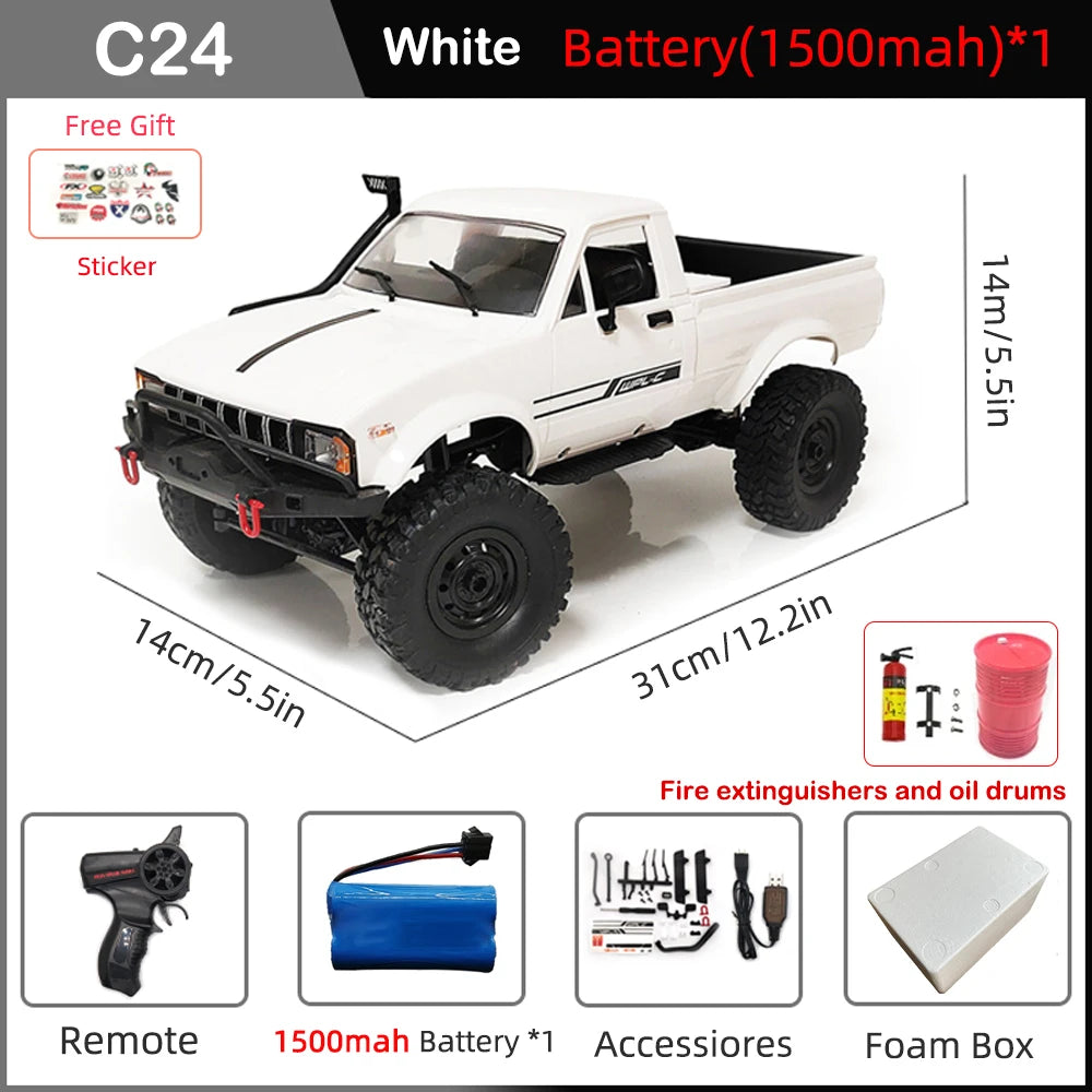 WPL C24 Full Scale RC Car 2.4G 4WD Rock Crawler Electric Buggy Climbing Truck LED Light On-road 1/16 For Kids Gifts Toys