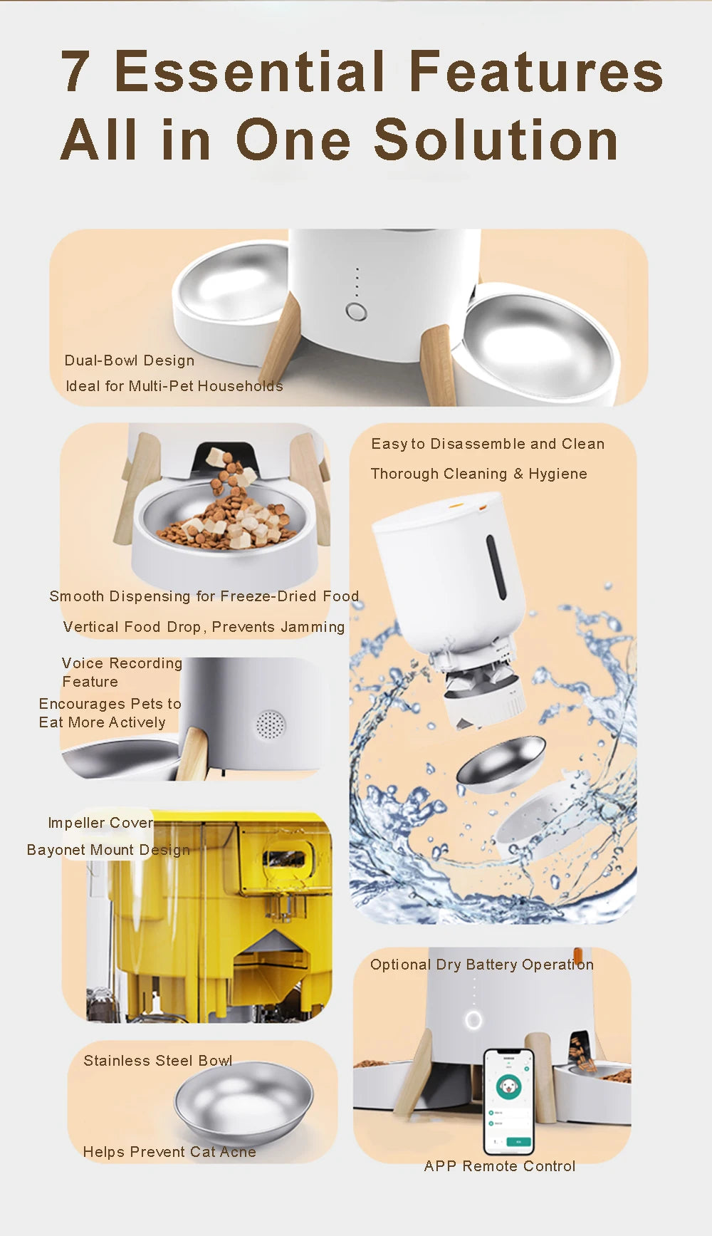 5L Pet Intelligent Feeder WiFi Automatic Cat Feeders for 2 Cats Cat Food Dispenser with APP Control Double Stainless Steel Bowls
