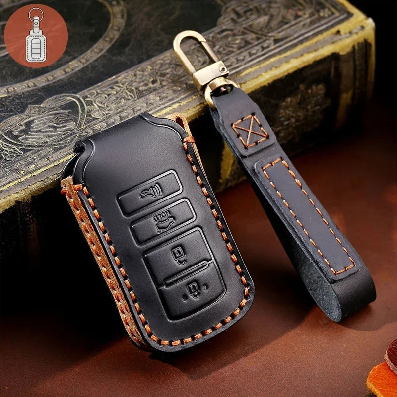 Luxury Leather Car Key Case Cover Fob Protect for Kia 4 Button Sorento K900 K7 Cadenza Accessories Keychain Holder Shell Bag