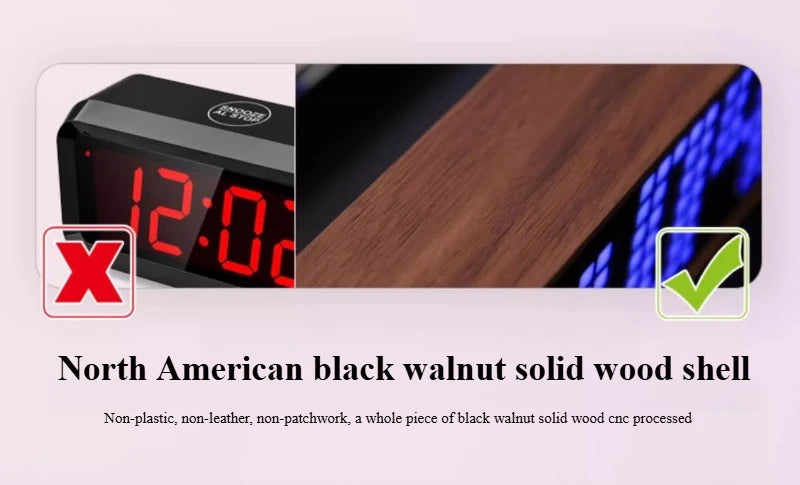 LED Desk Clocks Solid Wood Table Clocks Creative Digital Electronic Clock Modern WiFi Desktop Clock for Living Room Furniture
