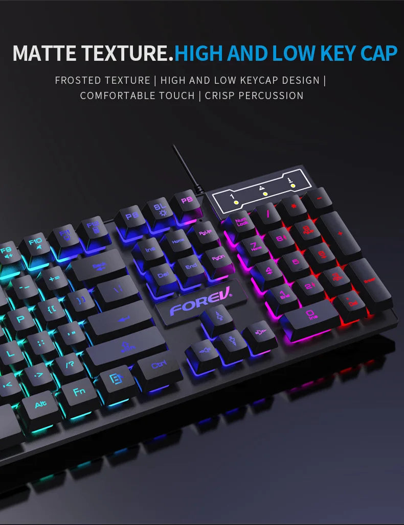 104 Keys Mechanical feel Keyboard Wired Gaming Keyboard for Laptop Desktop Ergonomics RGB Backlit LED Keycaps PC Accessories