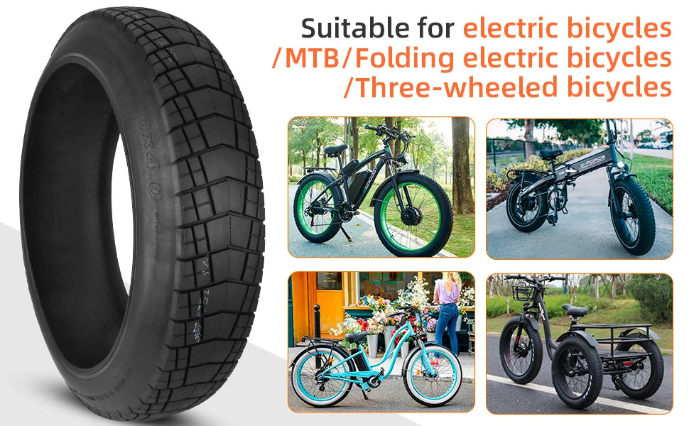 ULIP New 20 Inch Fat Tire 20x4.0 Bike Off-road Fat Tire Snowmobile Beach Electric Bicycle 20*4.0 Anti-Slip Fat Tire Cycling Part