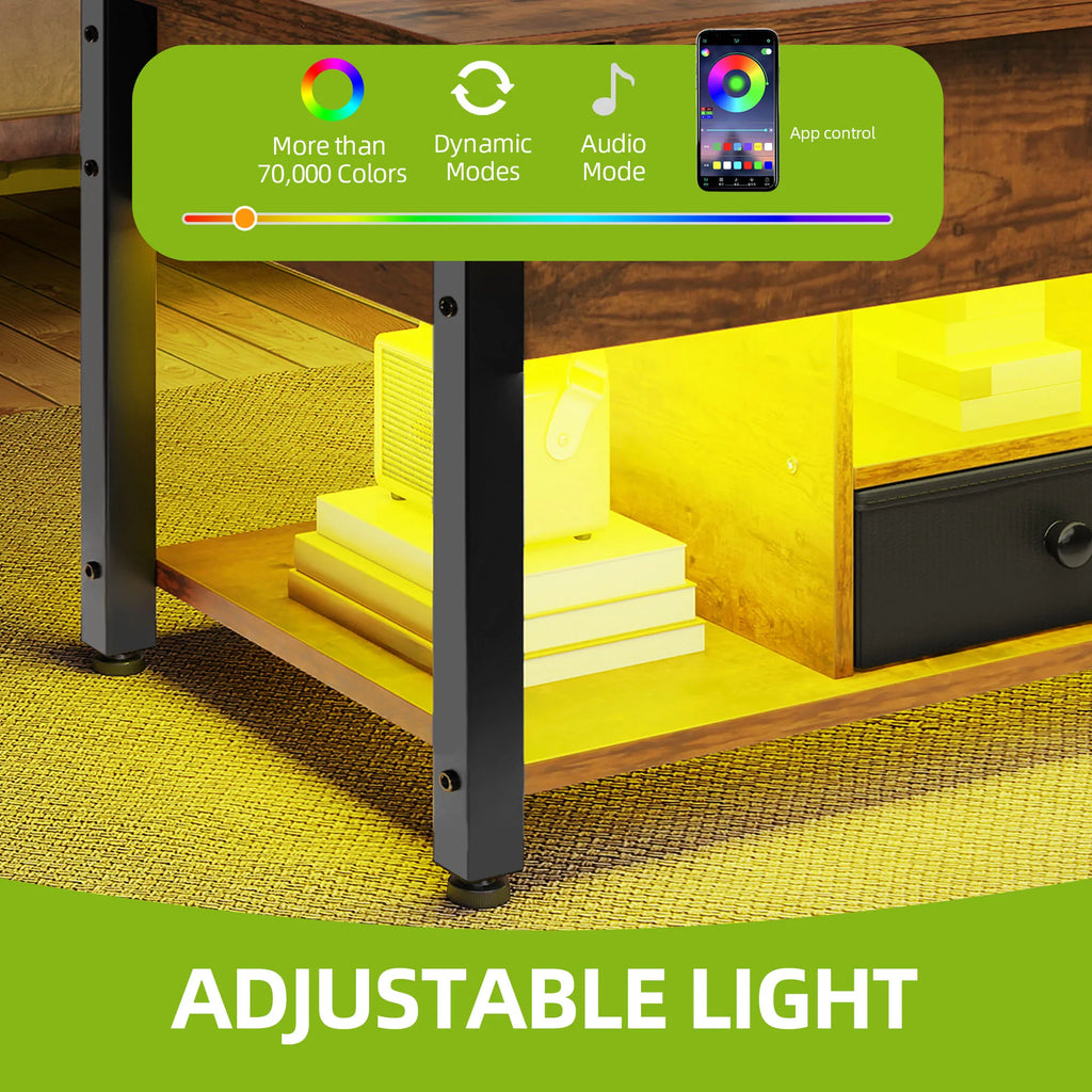 YITAHOME Vintage Brown 4-in-1 Coffee Table - Adjustable Height, Converts to Dining Table with Storage & LED Lighting