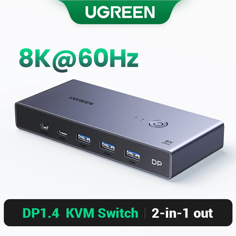 UGREEN DisplayPort 1.4 Switch 8K 60Hz DP Switch 2 PCs Sharing Monitor Keyboard Mouse Printer for Office Gaming