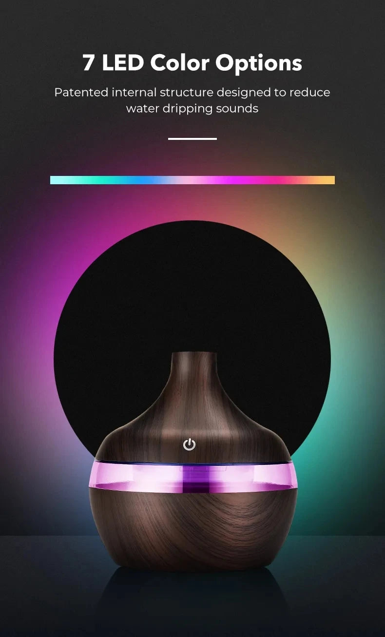 300ml High Quality Aromatherapy Essential Oil Diffuser Wood Grain Remote Control Ultrasonic Air Humidifier with 7 Colors Light