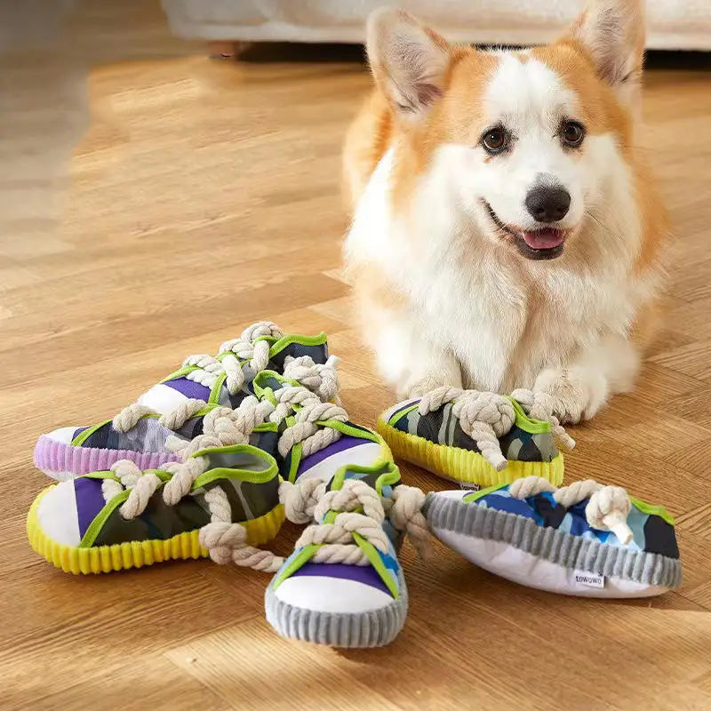 Dog Toys Shoes Pet Cotton Rope Slippers Sound Making Toys Teeth Cleaning Built-in BB Airbag Round Ball Bell Various