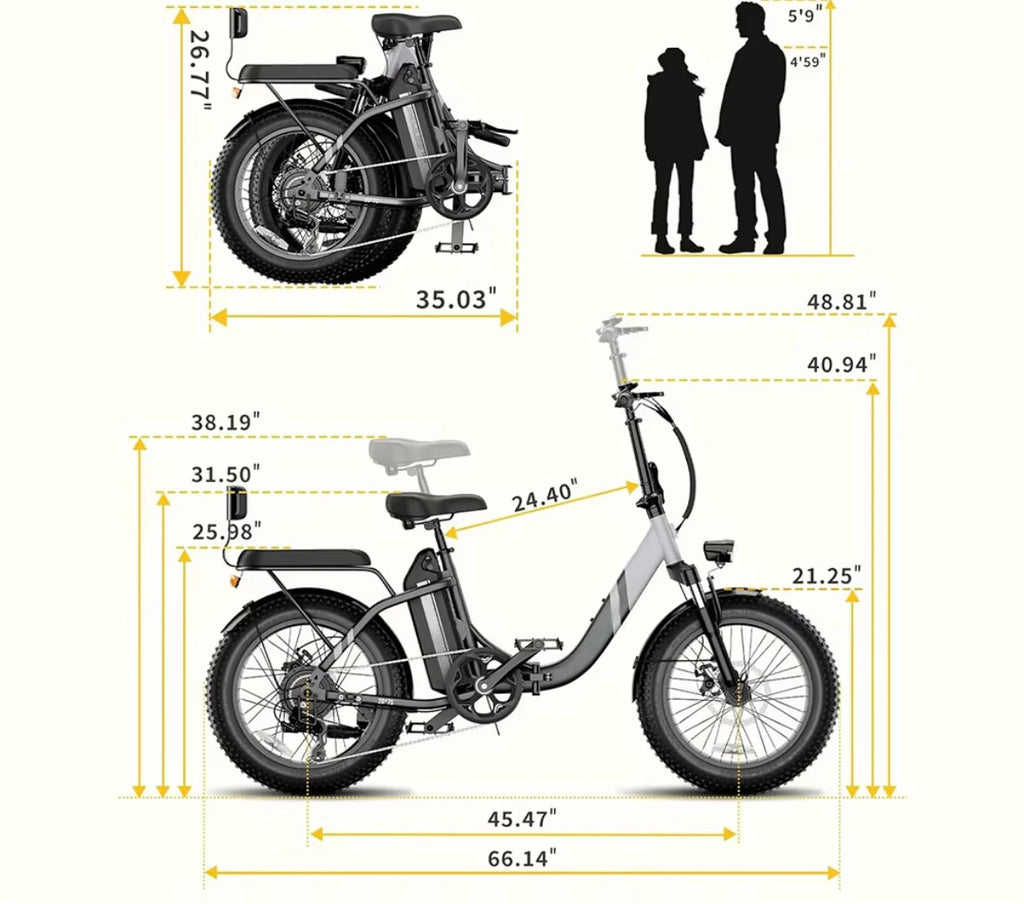 20-inch foldable parent-child riding E-BIKE. 48V13AH removable battery electric scooter, 1000W brushless motor electric bicycle