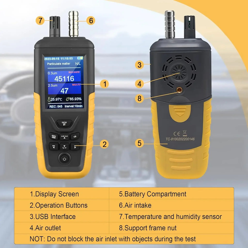 Dust Particle Counter Air Quality Monitor TC-8100 High Sensitivity 3-channel Pm0.3/2.5/10um Temperature and Humidity Monitor