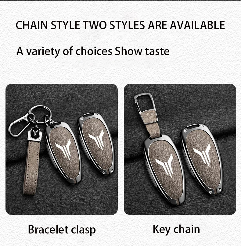 Car Key Case Cover Shell Fob For Voyah Free I-Land Dreamer 2021-2023 Keychain Auto Zinc Alloy Leather Key Protection Accessories