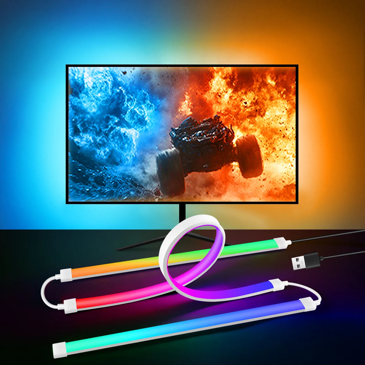 Smart Computer Monitor Sync Ambient USB LED Light Strip RGBIC PC Display Screen Backlight Gaming Decor Support Window/OS System
