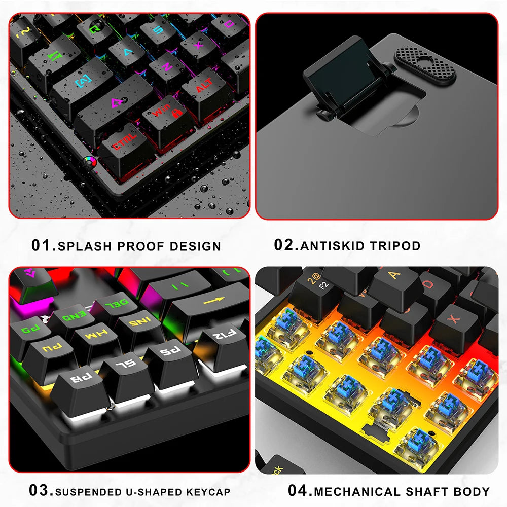 61 Keys Mechanical Keyboard Wired Gaming Keyboard Portable Ergonomics Keyboard Hot-Swappable RGB Backlit Cyan Axis Keycap For PC