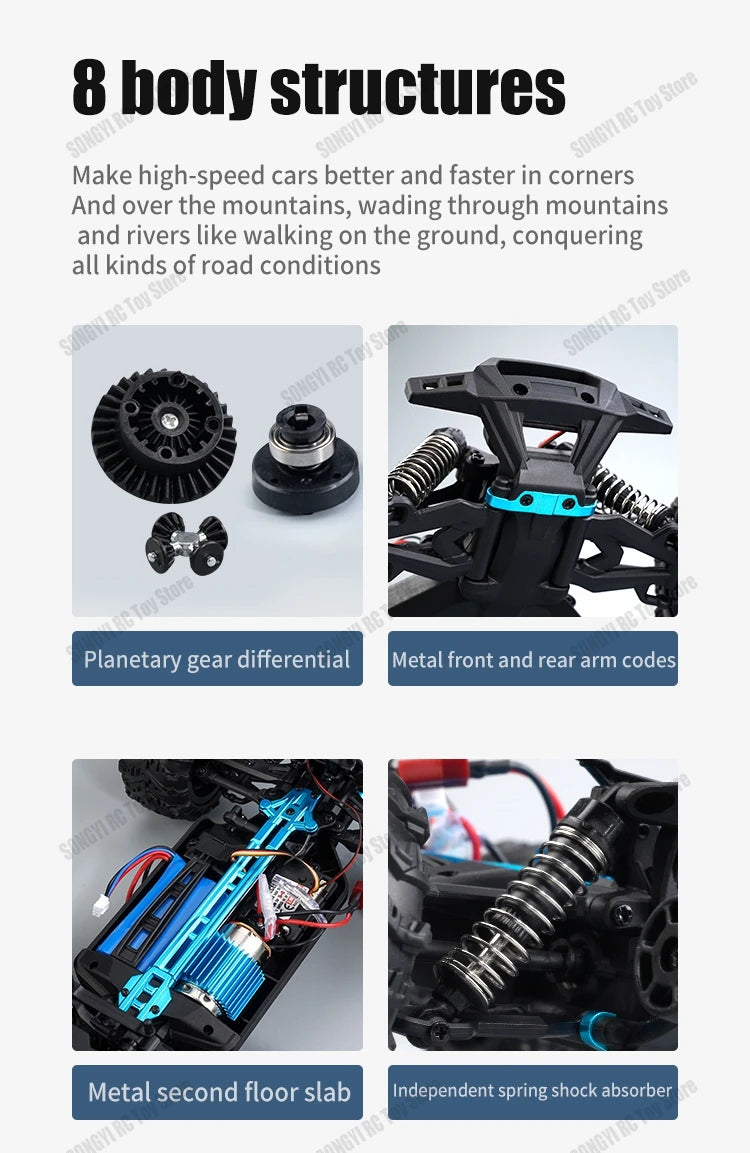 1:16 80km/h Brushless RC Drift Car With LED Lights 4WD Electric High Speed Racing Remote Control Monster Truck for Kids Adults