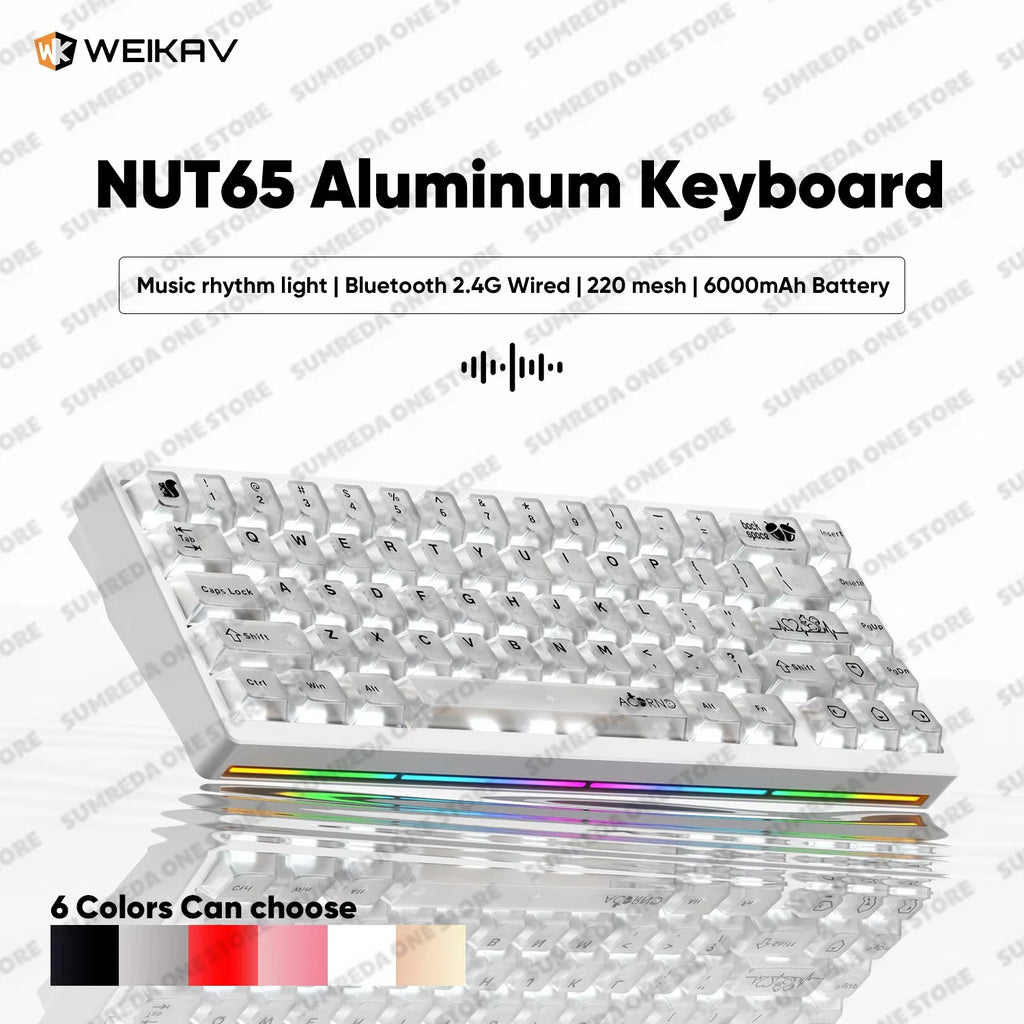 WEIKAV NUT65 Mechanical Keyboard Kit 68% layout Aluminium Gaming Keyboard BT 2.4G Wired Gasket RGB Quick Disassembling QMK/VIA