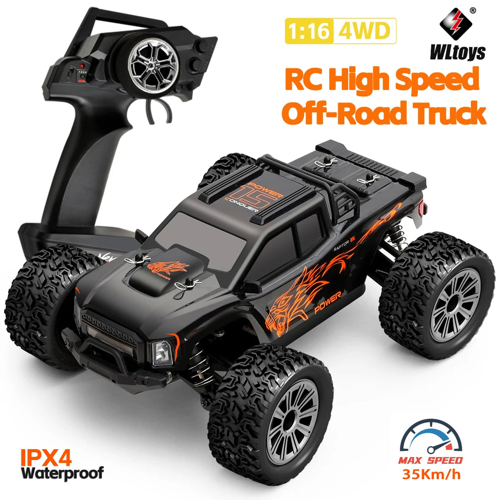 WLtoys 164018 1/16 Scale RC Car Off-Road 4WD Electric Remote Control Big Foot Climbing Truck with LED Lights High-Speed 2.4G