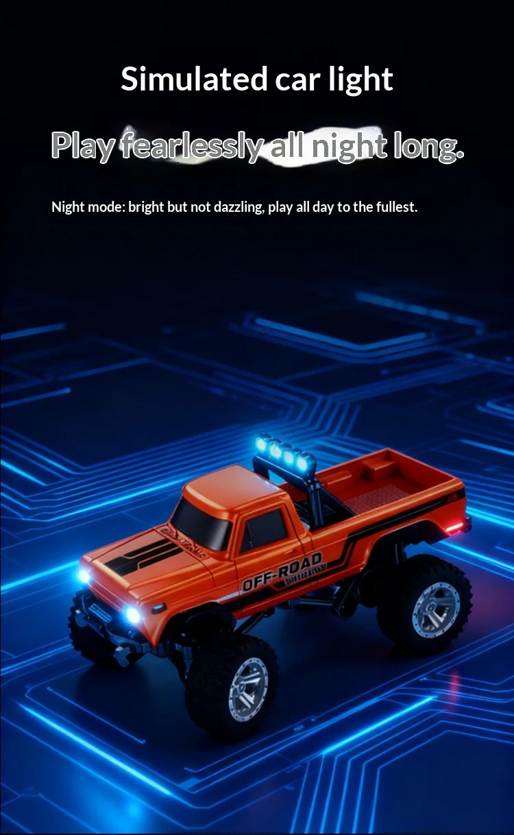 1：64 Mini Remote Control Off Road Truck Alloy Shell Rechargeable With Led Lights Anti Collision Night Play Electric Toy For Kids