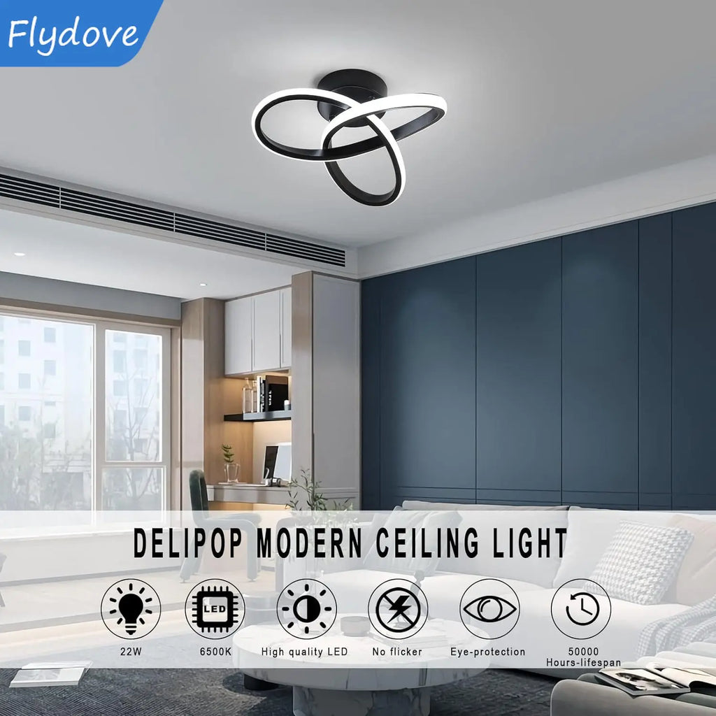 Modern LED Ceiling Light Trefoil Dimmable Black White Gold Lamp Bedroom Bedside Corridor Living Room Backgroud Home Indoor Decor