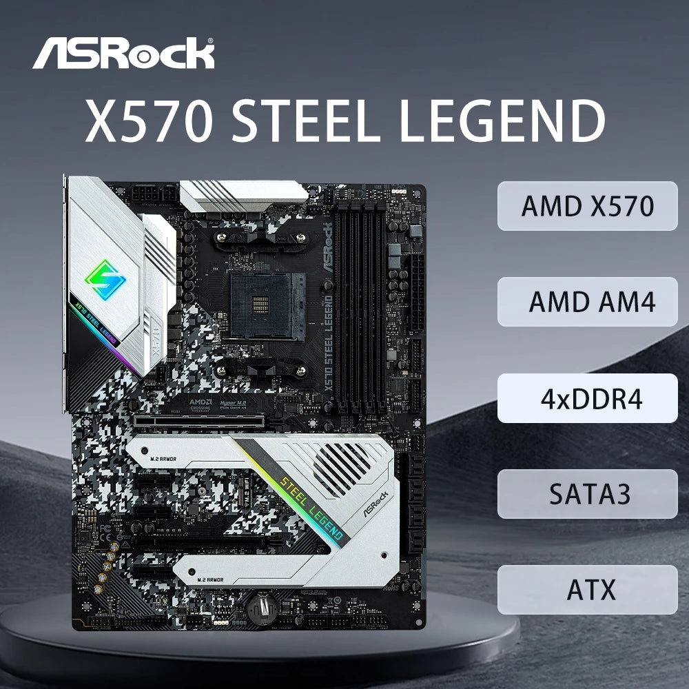 ASRock X570 STEEL LEGEND Motherboard Support 5500 5600 5600X 5700X 5700x3D 5800x3D CPU 4xDDR4 128GB AMD AM4 HDMI ATX Mainboard