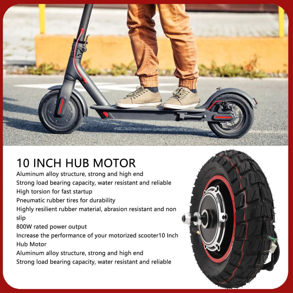 Electric Hub Motor High Speed 187.4lb Load Capacity 250 To 1000RPM 10 Inch Hub Motor 48V 800W Anti Slip for Electric Scooter