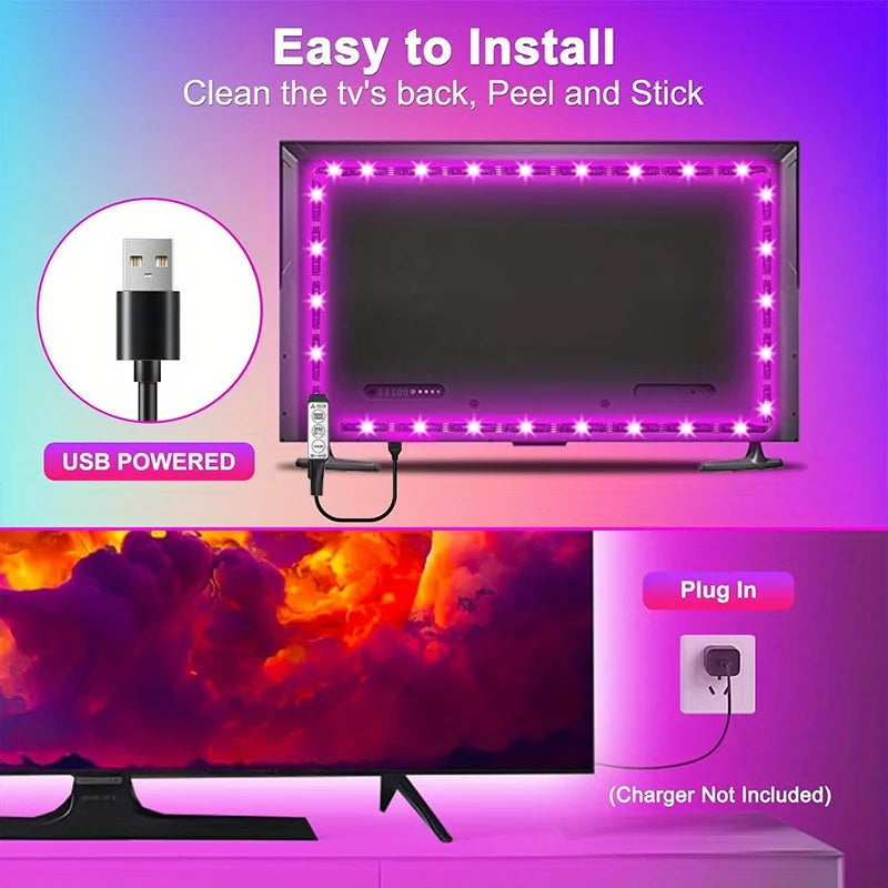 12LEDs/M LED Light Strip with Adhesive Adjustable Brightness RGB Color Changing Lights RGB Lighting USB 5V RGB LED Lights