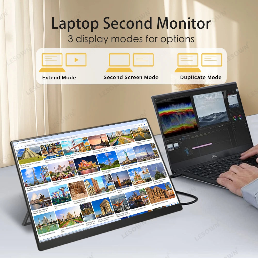 LESOWN 120Hz 2.5K Monitor 11.6 14 16 inch IPS 3840x2160 UHD VESA Gaming External Screen USB-C Display with Speaker Plastic Shell