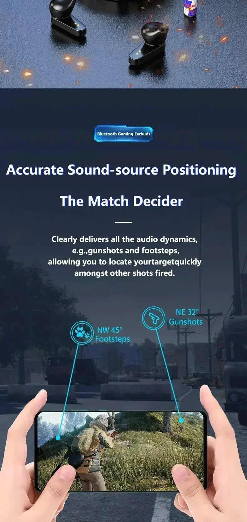 TWS Gaming Earbuds Wireless Bluetooth Earphones With Mic Bass Audio Sound Positioning 9D Stereo Music for all smartphones
