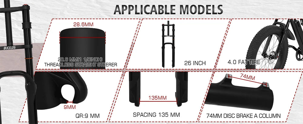 BUCKLOS 26*4.0 Snow Bike Fork Air Suspension Bicycle Fat Fork 4.0 Tire 9*135mm Mountain Bike Forks Beach E-Bike Forks