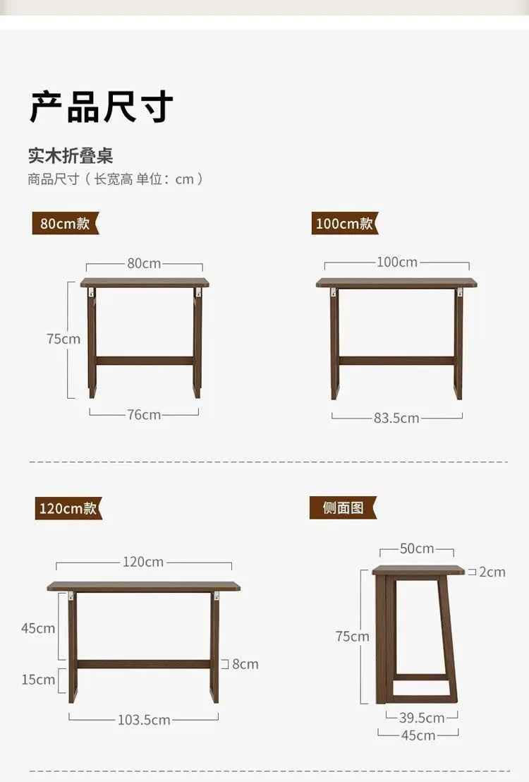 Solid Wood Folding Desk for Home Office – No Assembly Computer Table Study Writing Desk 15mm Thick Desktop Small Workstation