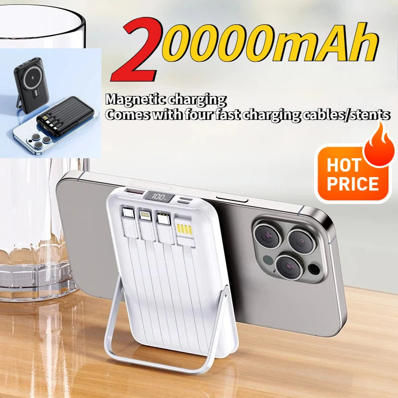 20000mAh Magnetic Power Bank Wireless Fast Charging Portable Charger with Cable Stand External Battery for IPhone Iwatch Magsafe