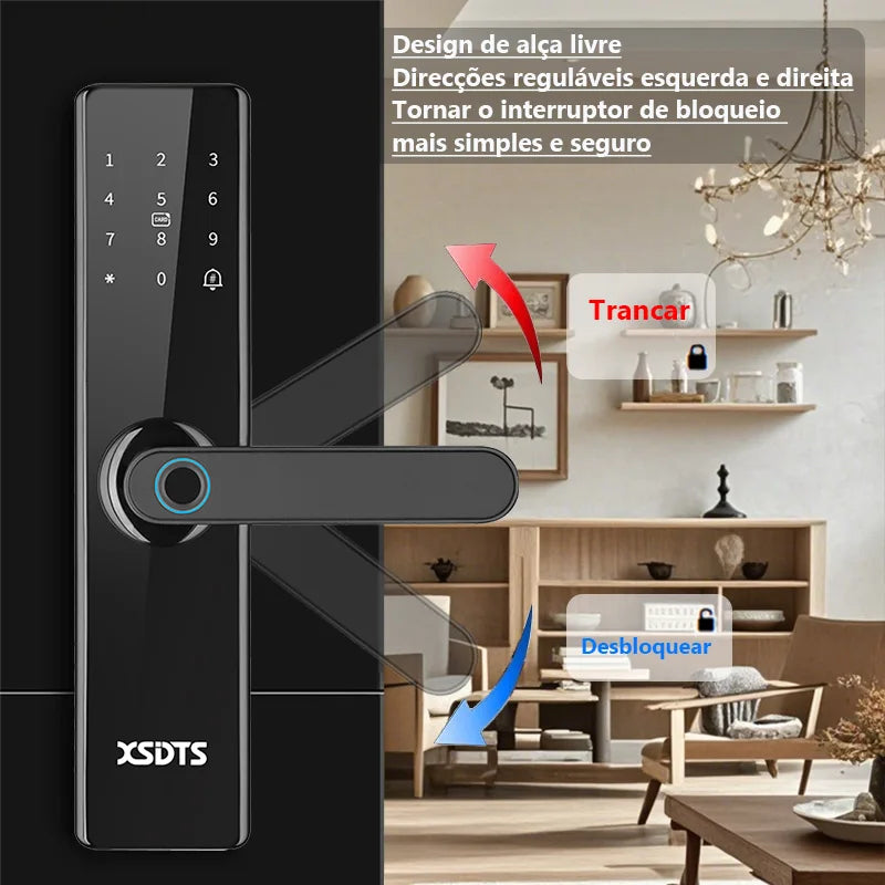 Electronic Smart Door Lock With Biometric Fingerprint Smart Card Password Key Unlock USB Tuya APP Emergency Charge lock For home