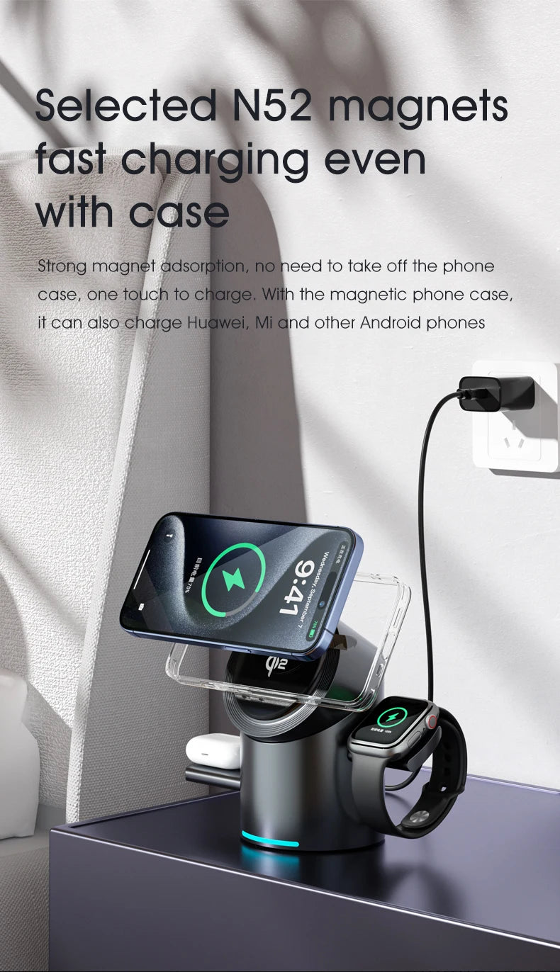 New Truly Qi2 3 In 1 Magnetic Touch Button Wireless Charger For Android iPhone iWatch Airpods Magsafe Fast Charging Dock Station