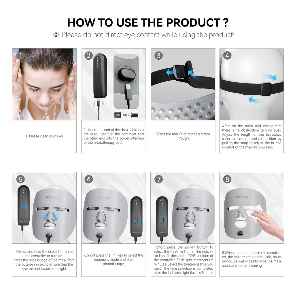 Hello face Near-infrared LED Light Therapy Face Mask 510K M500 with 3000mAh Battery Portable Lightweight Skin-Friendly Mask