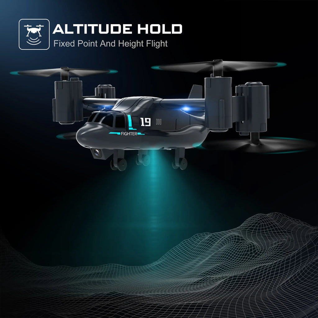 Remote Control Helicopter Drone 480P Camera Fighter UAV Land Air Mode Aircraft Brushless RC Drones for Children Kids Plane Toys