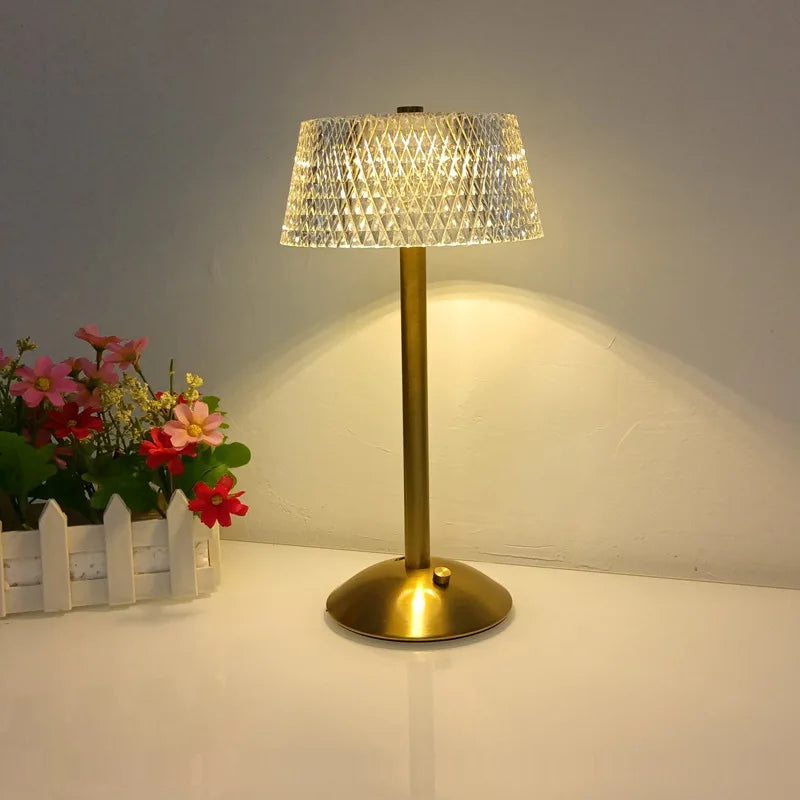 Nordic Crystal Rechargeable Table Lamp LED Bar Lamp Touch Dimmable Golden Desk Lamp Living Room Bedroom Hotel Lamp Bedside Lamp