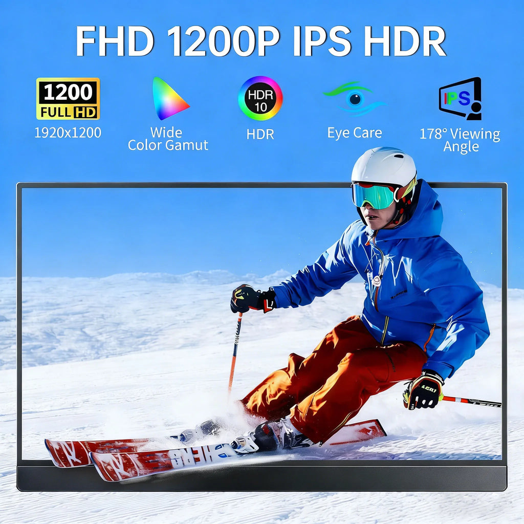 Portable Monitor 16 Inches Portable Display External Screen 1.2K 60HZ / 1920*1200  Gaming Monitor For Switch NS2 PS5 XBOX PC