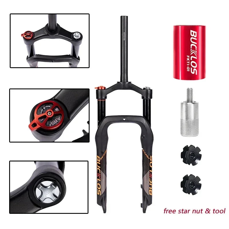 BUCKLOS 26*4.0 Snow Bike Fork Air Suspension Bicycle Fat Fork 4.0 Tire 9*135mm Mountain Bike Forks Beach E-Bike Forks