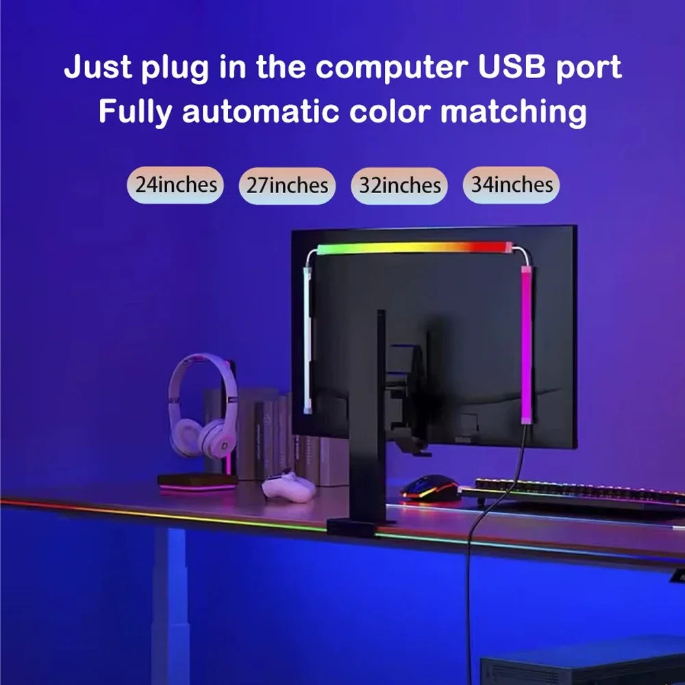 USB Computer Sync Light Strip PC Strip Lights 24 27 32 34 Inch Monitor RGB Screen LED Backlight for Gaming Room Atmosphere Decor