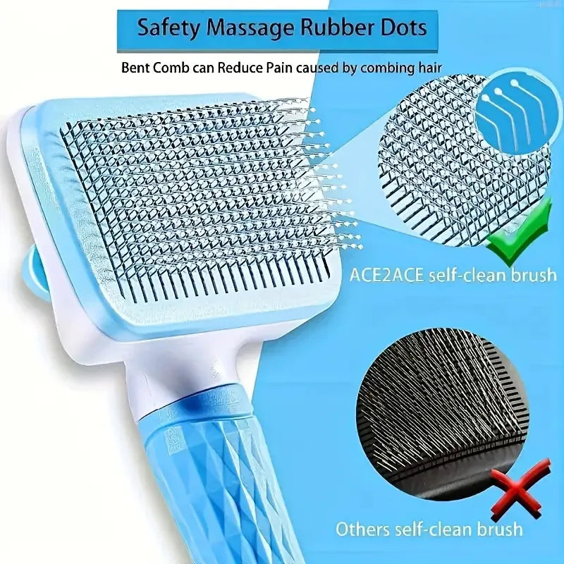 Easy Clean Pet Grooming Brush with Self-Cleaning Button, Gentle Shedding Tool for Cats Dogs Loose Hair, 4 Seasons Use