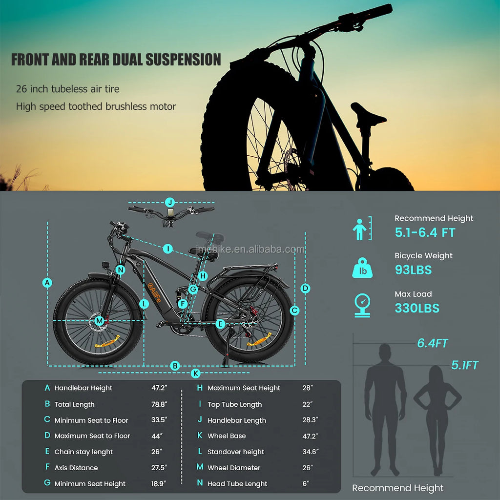 All Terrain 26-Inch Wheel Size Electric Hybrid Bike Steel Frame 1000W E-Bicycle Shimano Lithium Fat Tire Mountain Bike