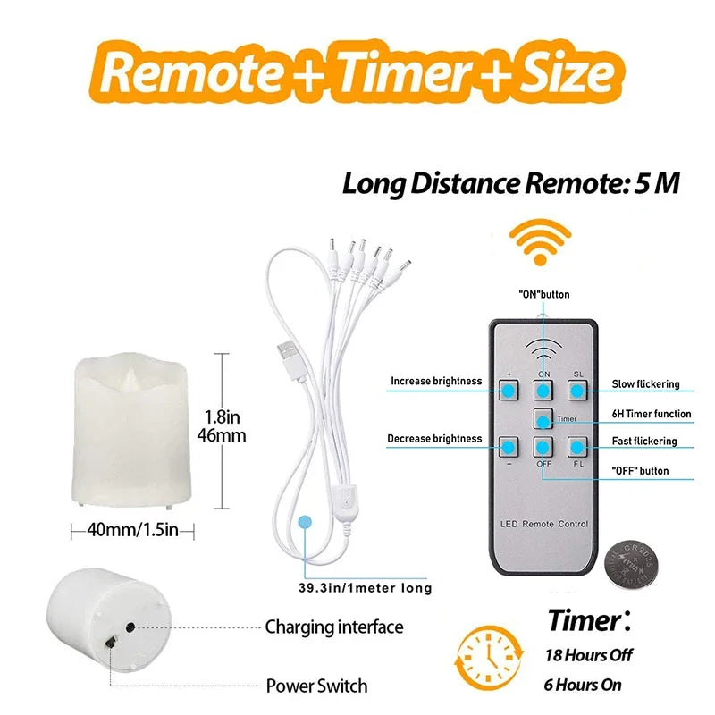 Rechargeable Led Candles Timer Remote LED Light Flameless For Wedding Room Garden Holiday Lighting Home Decor Tea Candle Lamp