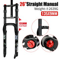 Nanlio Double Shoulder Snow Fork 20/26x4.0 Inch Fat Tire Air Suspension34mm Tube 135mm Hub Width for E-Bike MTB Electric Bicycle