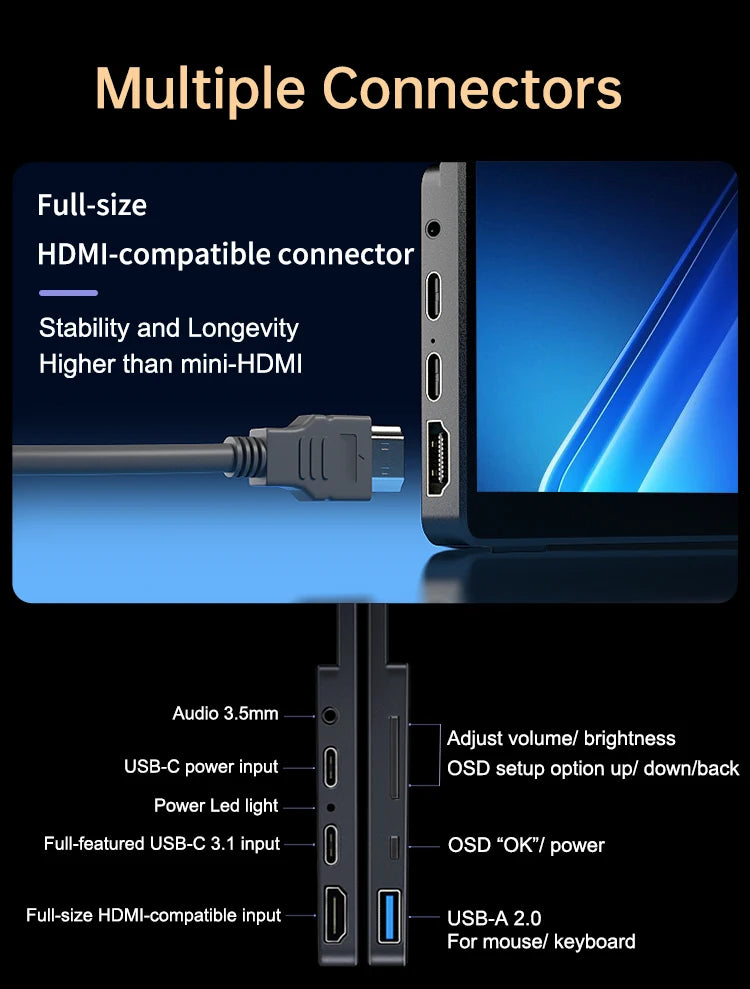 14'' 4K OLED Portable Monitor 16:10 3840*2400p 500Nits USB-C HDMI-Compatible External Gaming Monitor for PS5 Switch Laptop MacOS