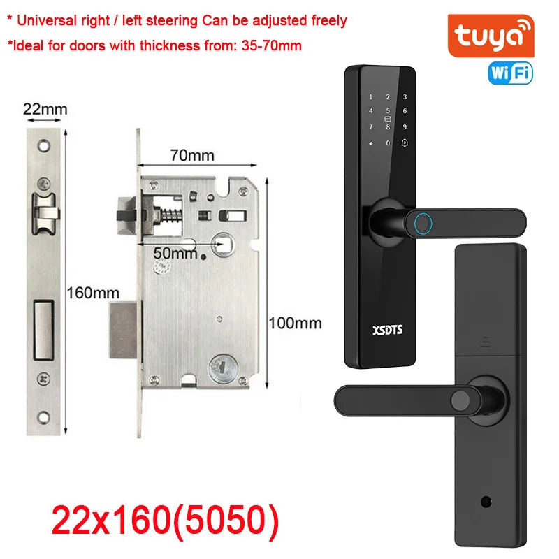Electronic Smart Door Lock With Biometric Fingerprint Smart Card Password Key Unlock USB Tuya APP Emergency Charge lock For home