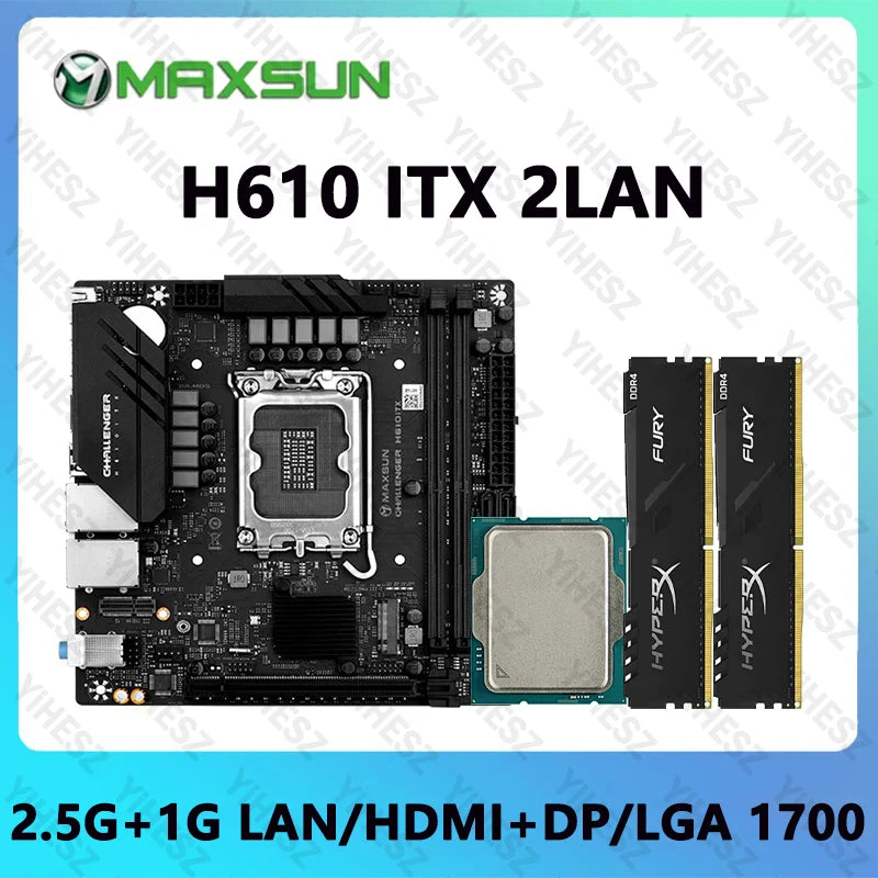 H610 ITX Motherboard Set With Core 12th/13th Gen CPU 2*16GB 32GB 3200Mhz DDR4 Memory Support 2LAN MS-Challenger DIY Kit