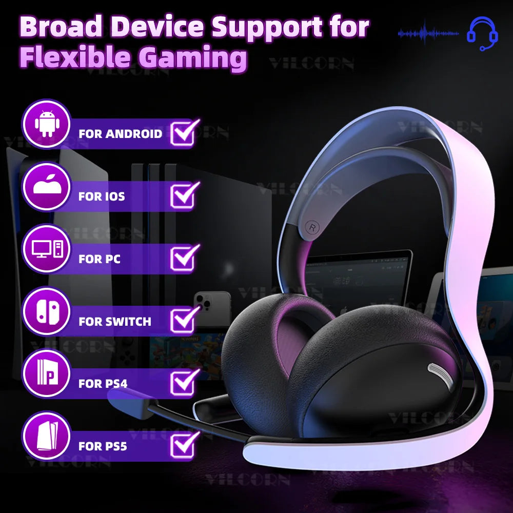 2025 Wireless Gaming Headset with Microphone For PS5 PS4 Switch Mobile PC E-sports noise-canceling Headphones 7.1Surround Sound