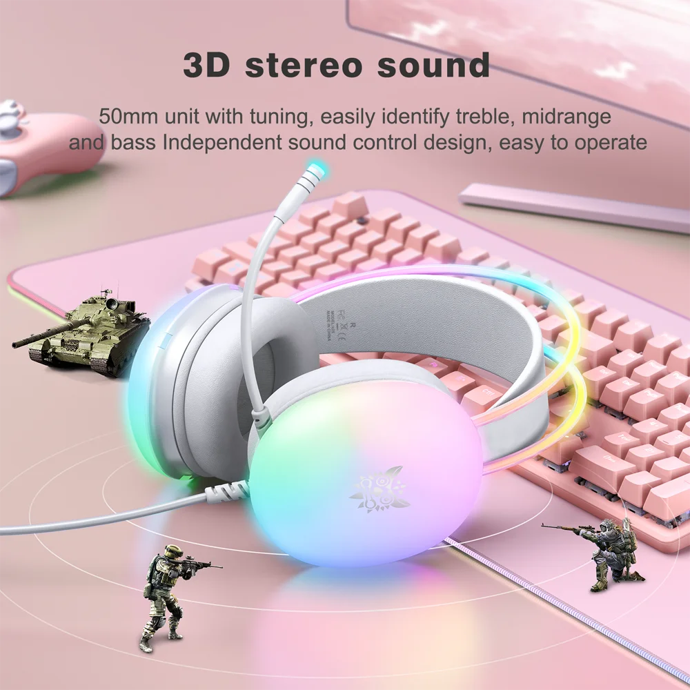 Wired Headset Headphone Earphone Earbuds Gamer Gaming For iPhone Phone PC With Cable Microphone Mic Portable Fone Head Set RGB