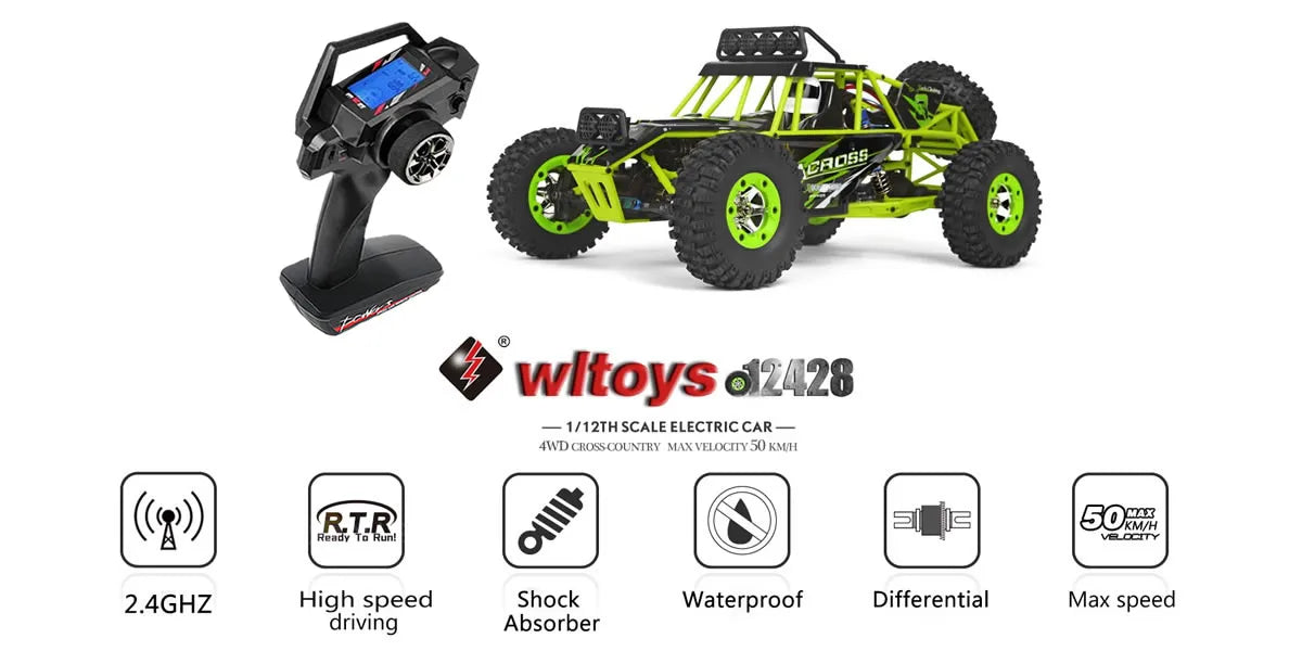 New WLtoys 12428 Pro 1:12 4WD RC Racing Car High Speed Off-Road Remote Control Climbing Truck LED Light Buggy Boy Toys Kids Gift